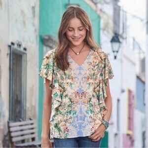 Sundance Multicolor Floral V-Neck Blouse Size S
